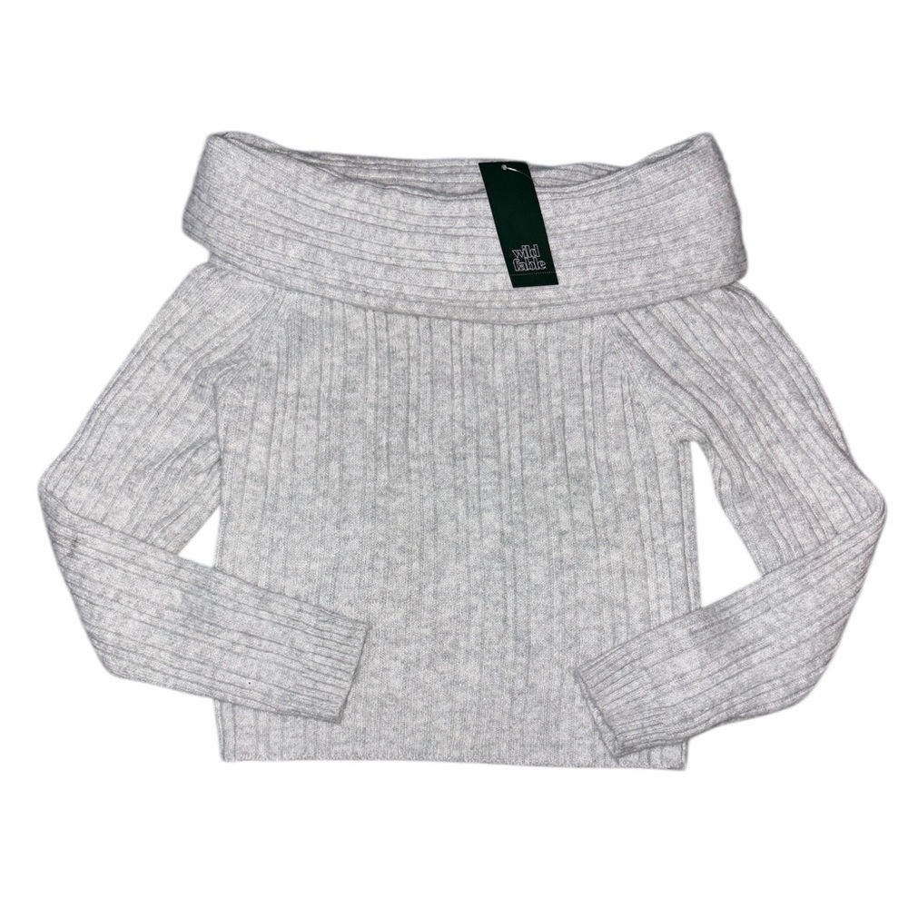 Wild Fable Off-The-Shoulder Ribbed Sweater - Light Gray